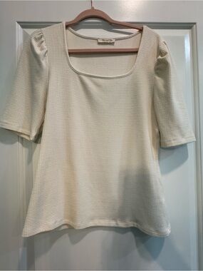 Doe & Rae Cream Waffle Knit Square Neck Blouse